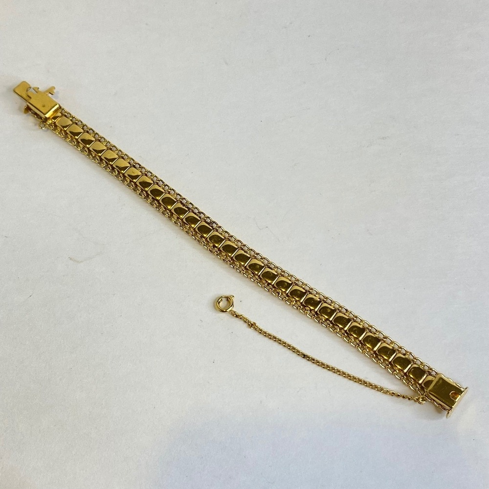 Vintage Gold Tone Geometric Link Bracelet Etched Rope Safety Chain 6.5" Retro - Picture 11 of 11